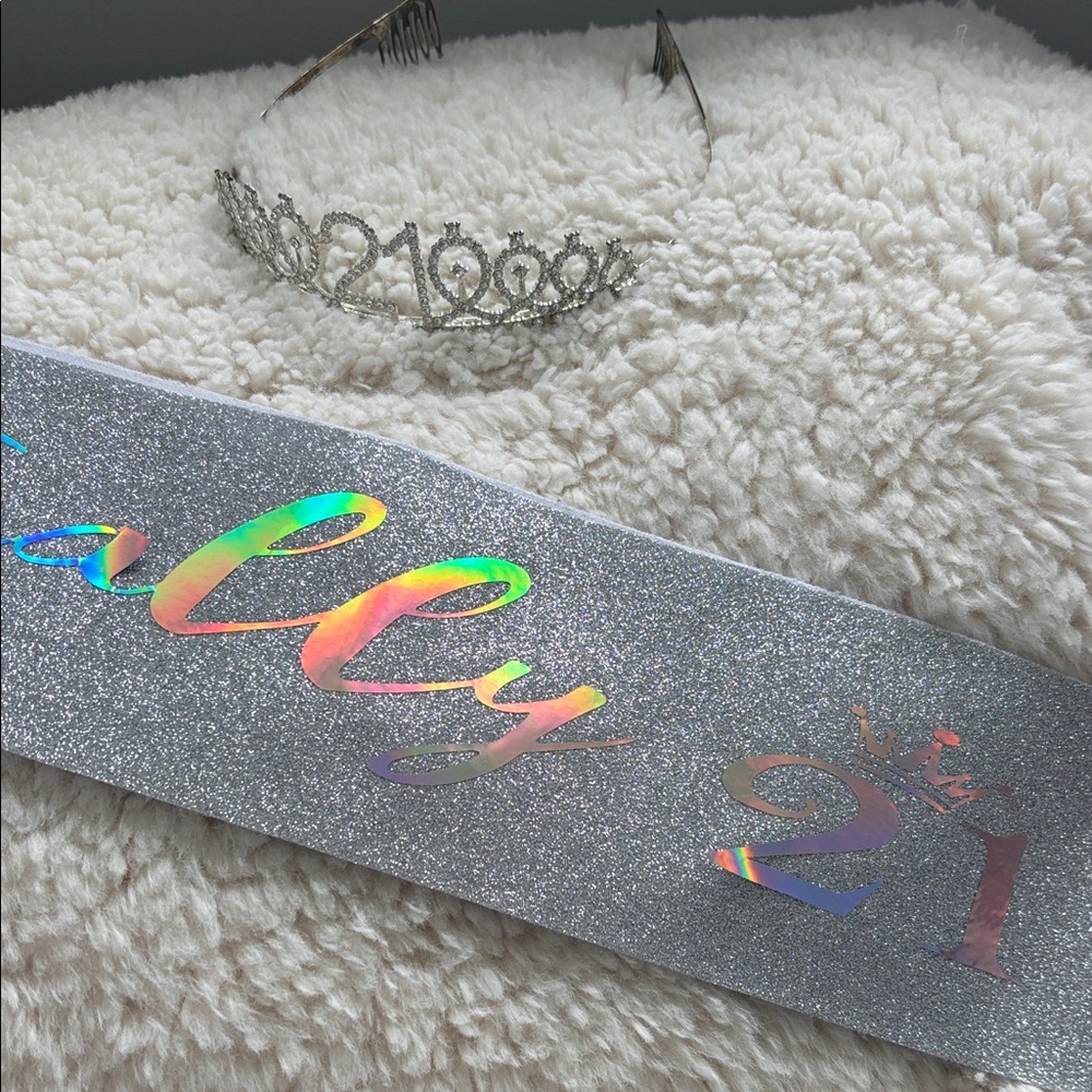 Silver Tiara and Holographic Sash Set